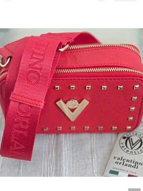 NWT Valentino Orlandi Red Studded Crossbody Bag